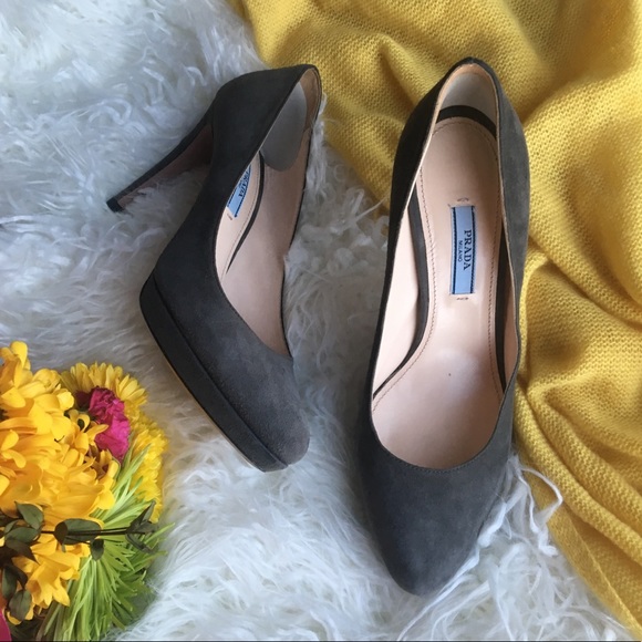 Prada Shoes - Grey Suede Prada pumps.
